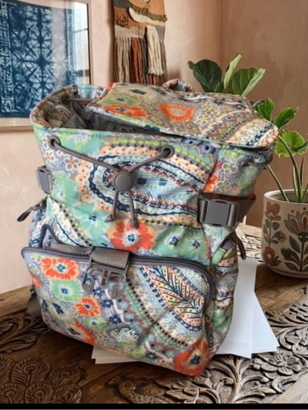 Vera Bradley Floral Paisley Drawstring Backpack - Green Multi